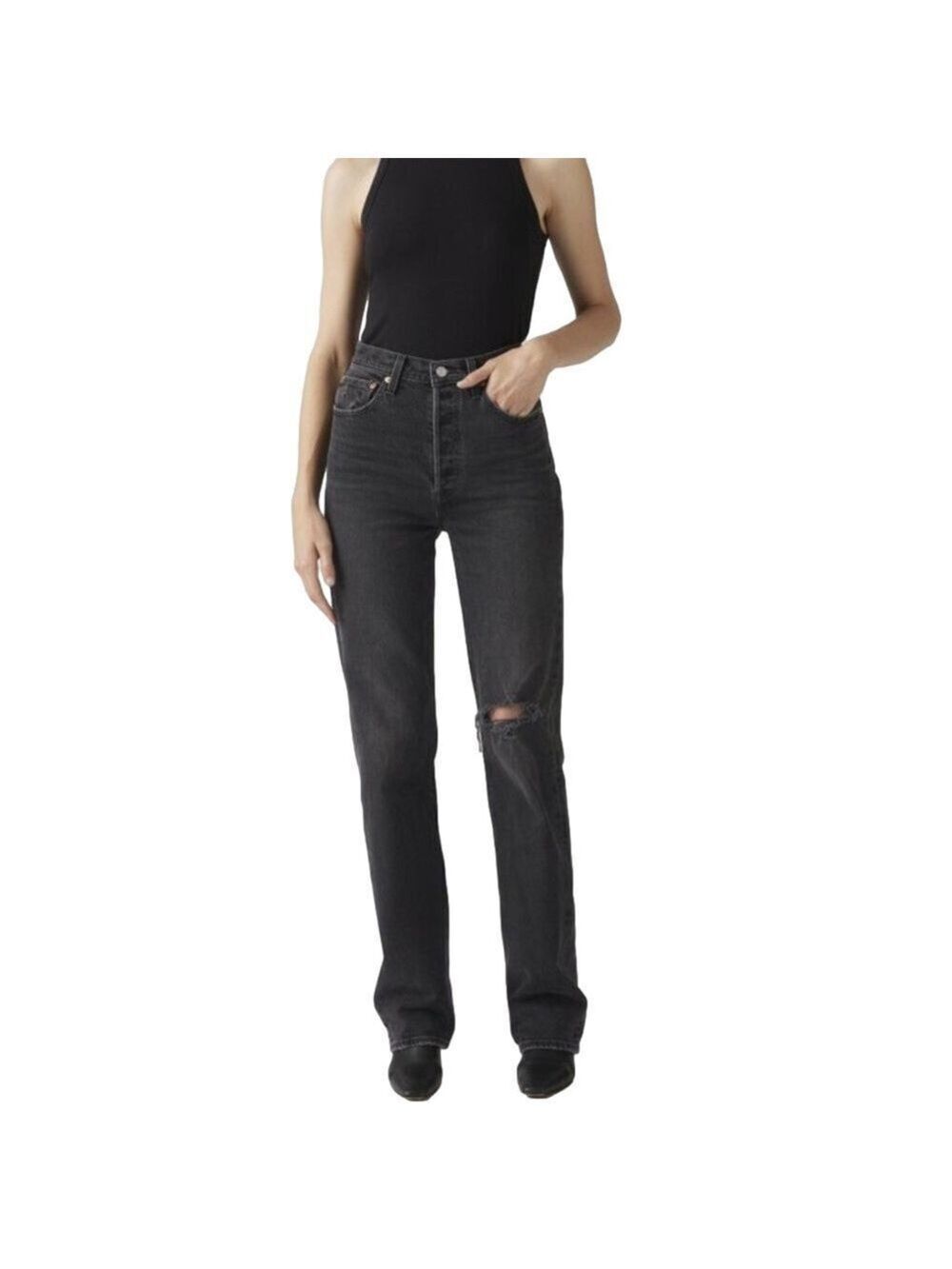 NWT Levis Ribcage Straight full length black high rise jeans in broken sunset 29